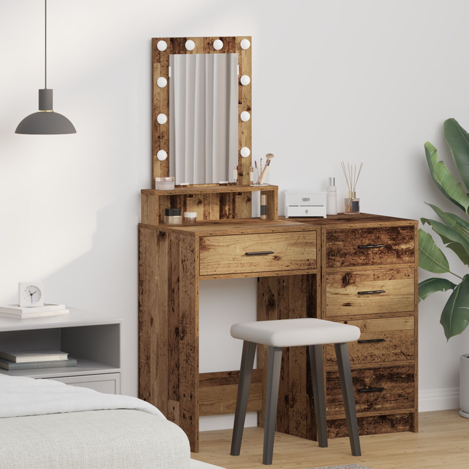 Mesa de tocador con luces LED madera vieja 50x41x140 cm oif748718