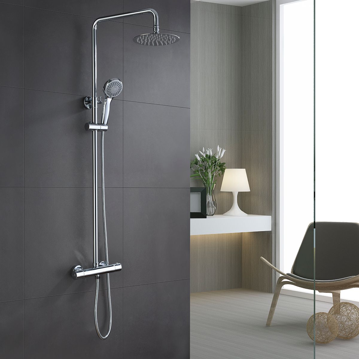 Conjunto ducha termostático kent cromo-imex