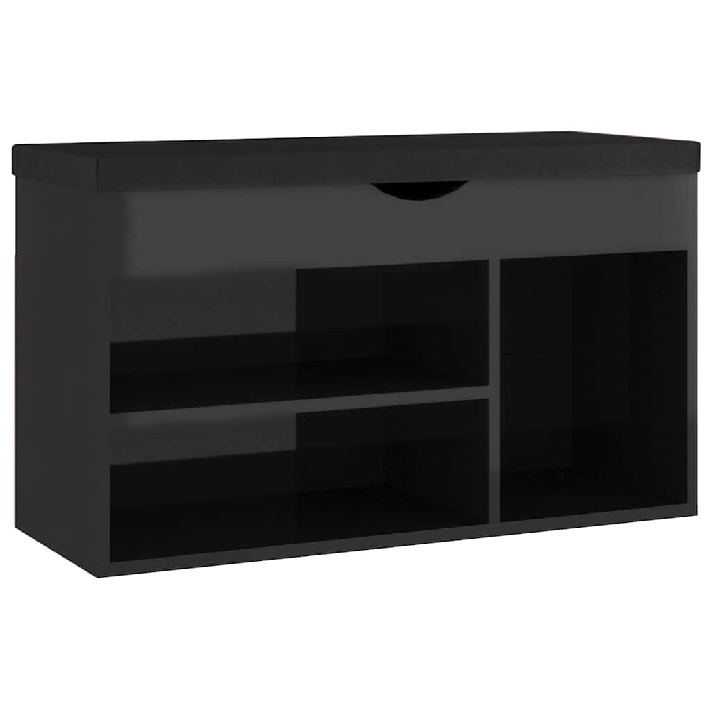 Vividaxl zapatero con cojín madera de ingeniería negro brillo