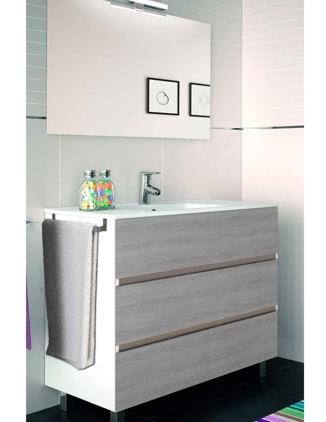 Mueble imperia 3 cajones, lavabo a izquierda y espejo combi 90 x 45 cm