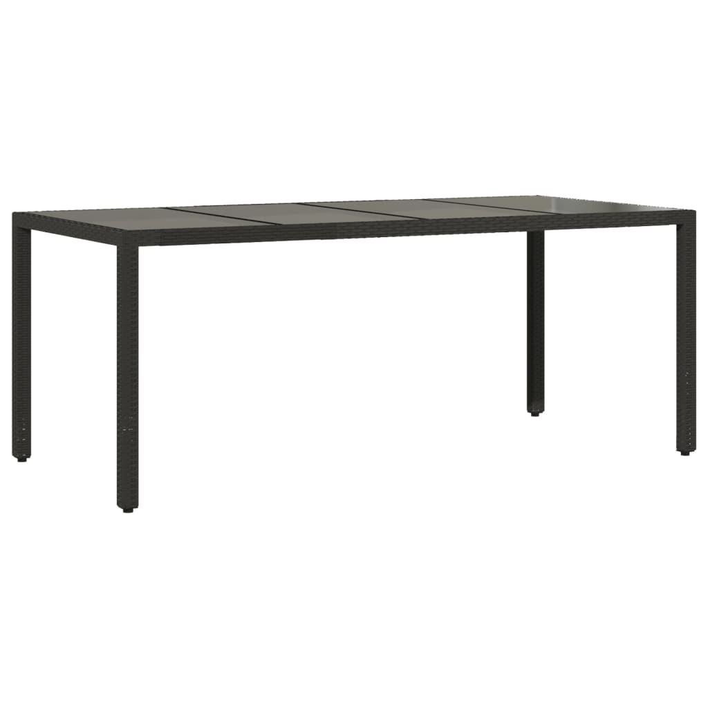 vidaXL mesa de jardín superficie de vidrio ratán pe negro 190x90x75 cm