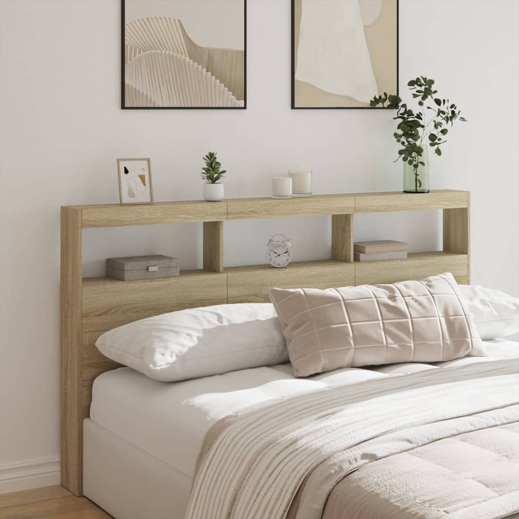 Cabecero de cama con LED roble sonoma 180x17x102 cm eso7573