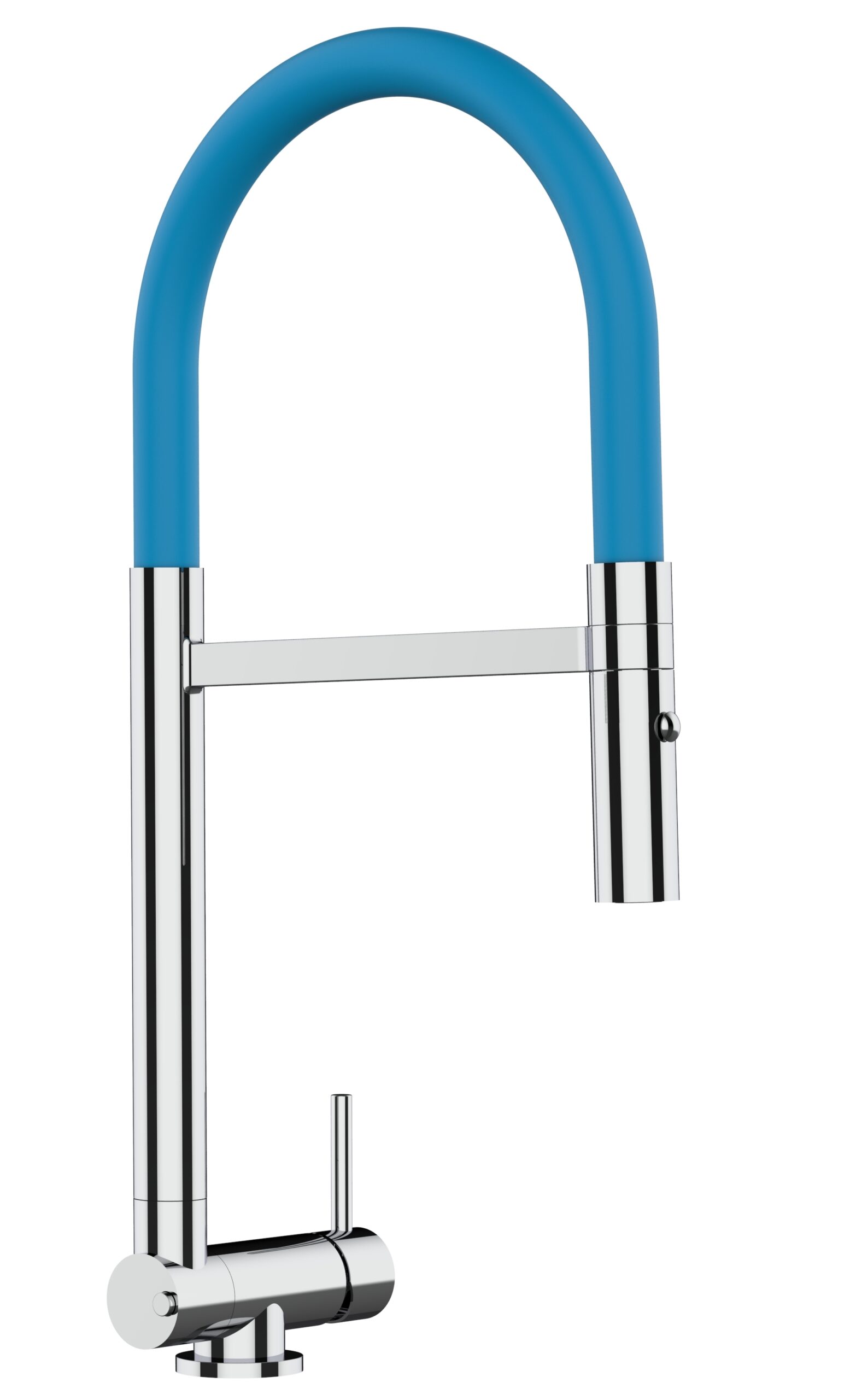 Grifo cocina abatible 4,5cm cromado caño flexible azul claro ducha 2chorros
