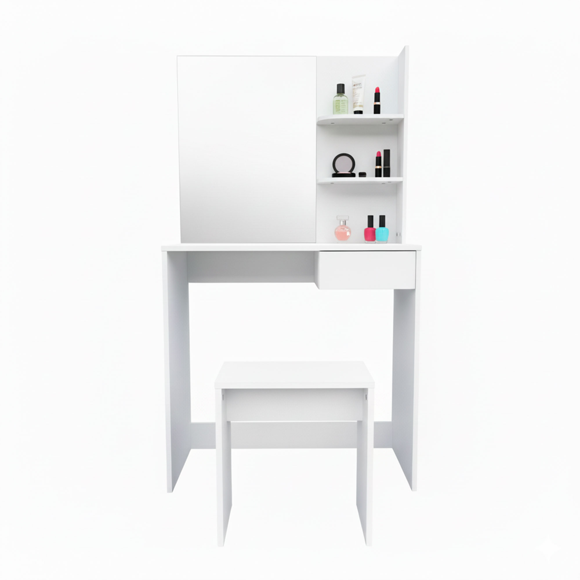 Tocador 75x40x137 | cajón, estantes y taburete | diseño moderno minimalista