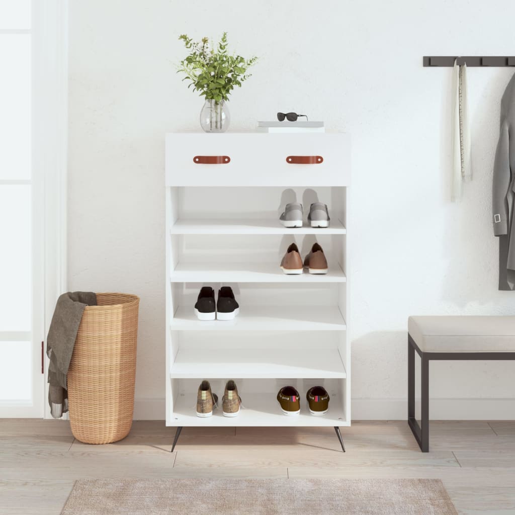 Mueble zapatero madera contrachapada blanco brillo 60x35x105 cm esxt4464