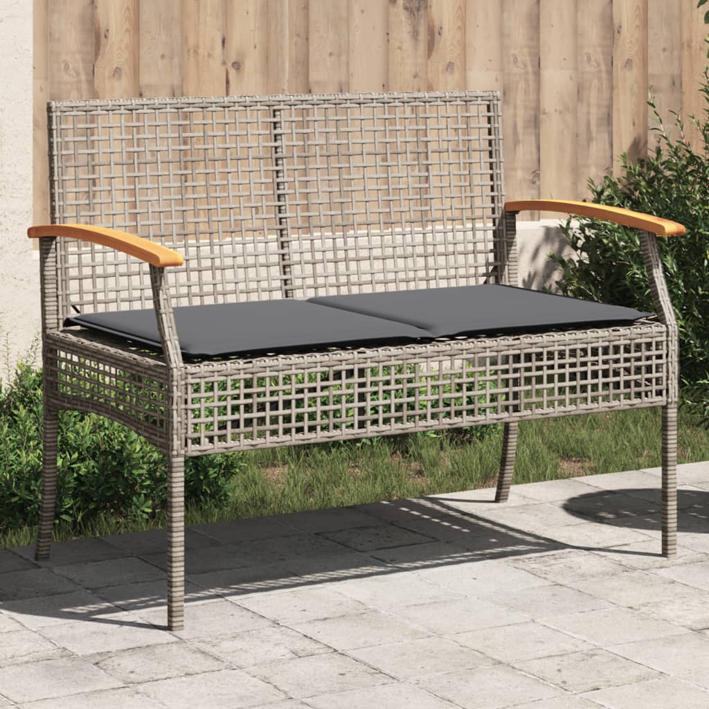 Banco de jardín con cojín ratán sintético gris y madera acacia es8291