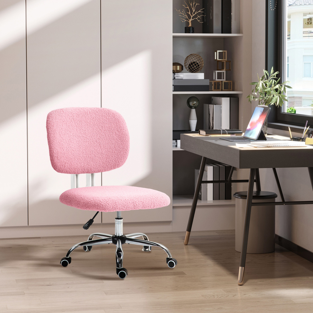 Silla de oficina rosa poliéster giratoria sin reposabrazos altura ajustable