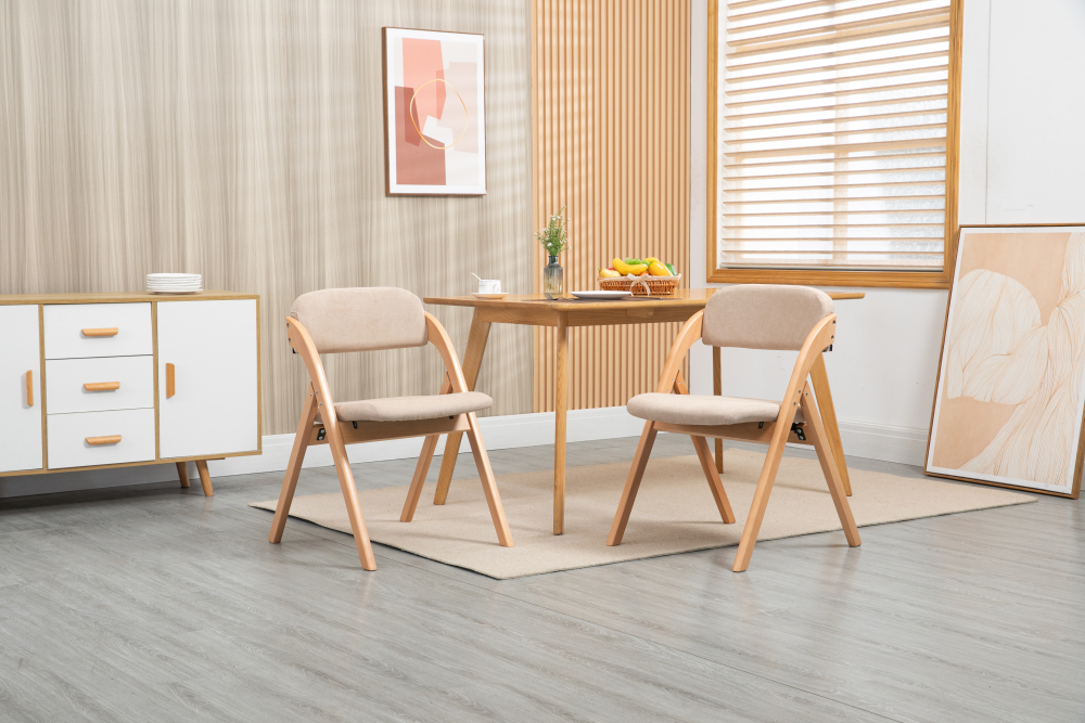 Silla plegable madera maciza caqui set de 2