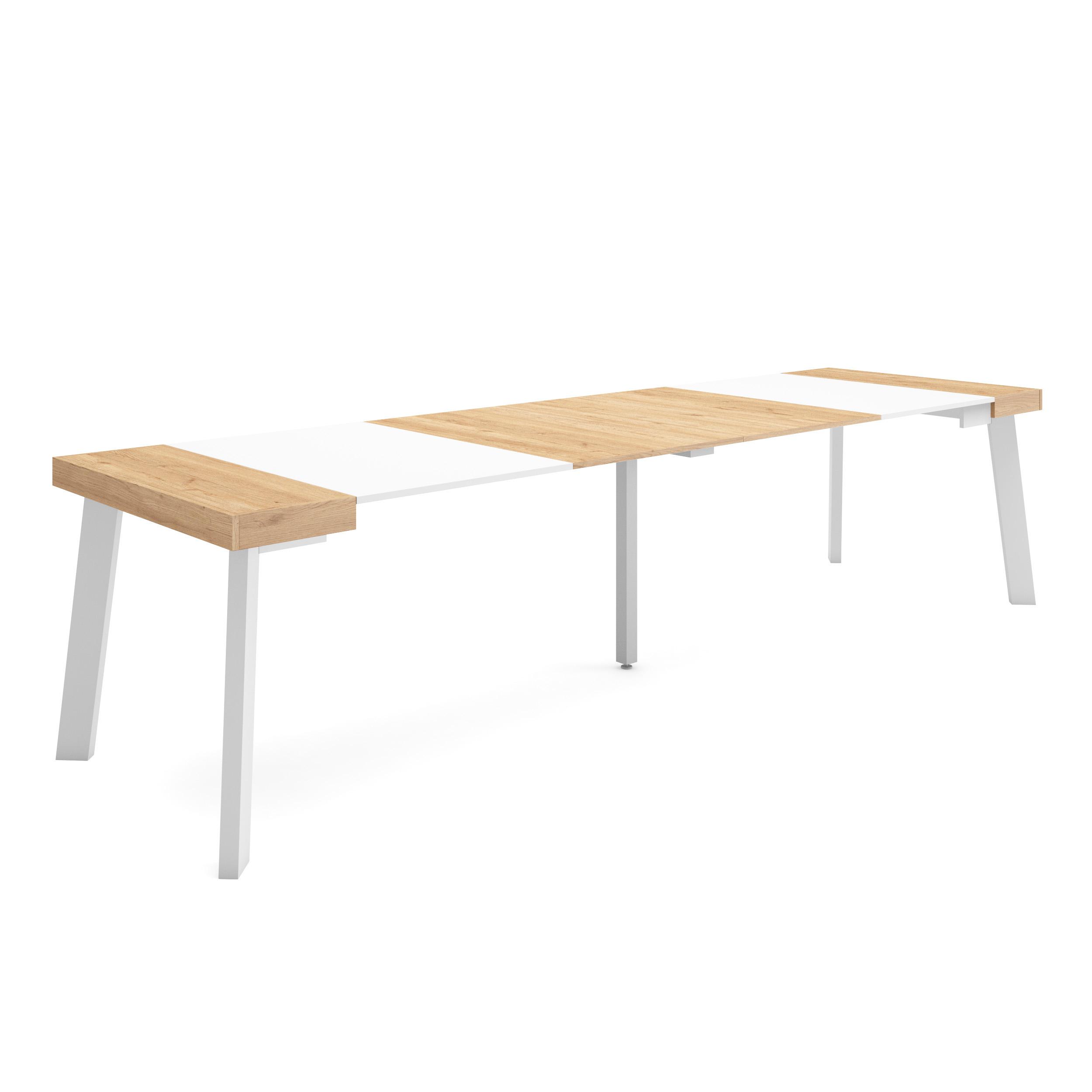 Mesa extensible, 58/302x90x73cm, roble y blanco, patas de madera rf3107