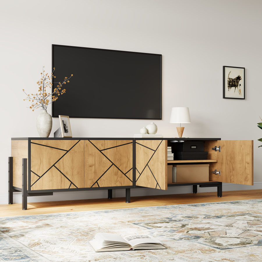 Mueble de tv para salón 4 puertas madera natural 50x153x40cm