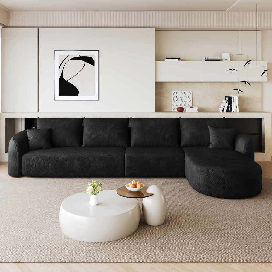 Sofá en l modular de tela negro sin montaje para salón y dormitorio