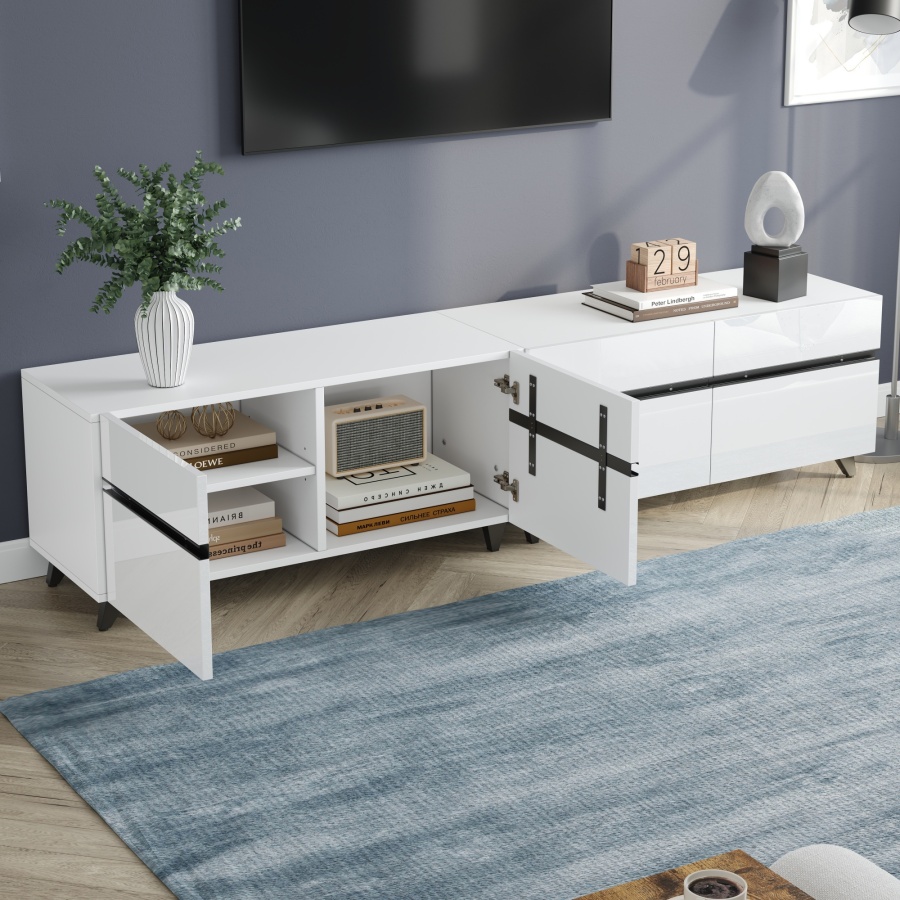 Mueble de tv con 4 puertas blanco 49x180x40cm