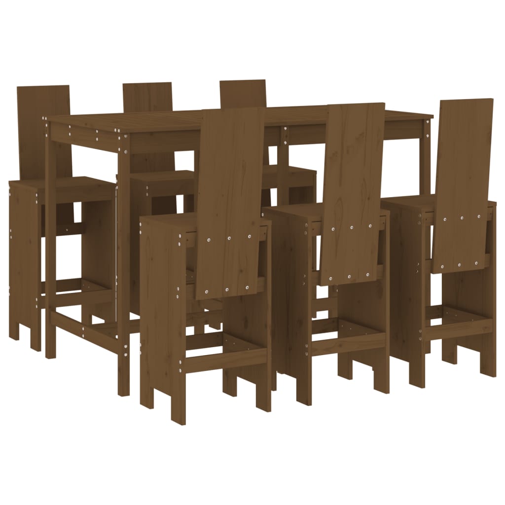 vidaXL mesa y taburetes altos de jardín 7 pzas madera pino marrón miel