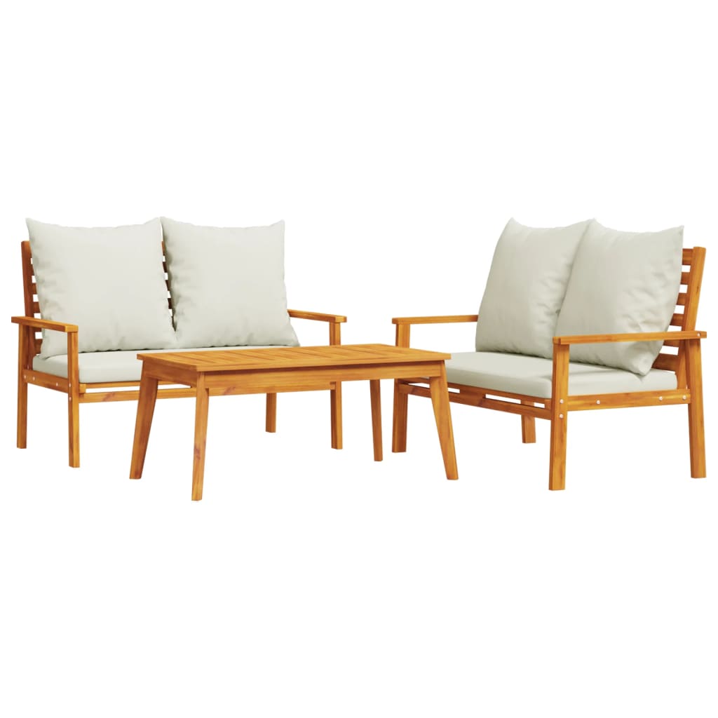 vidaXL set de muebles para jardín 3 piezas con cojines madera acacia