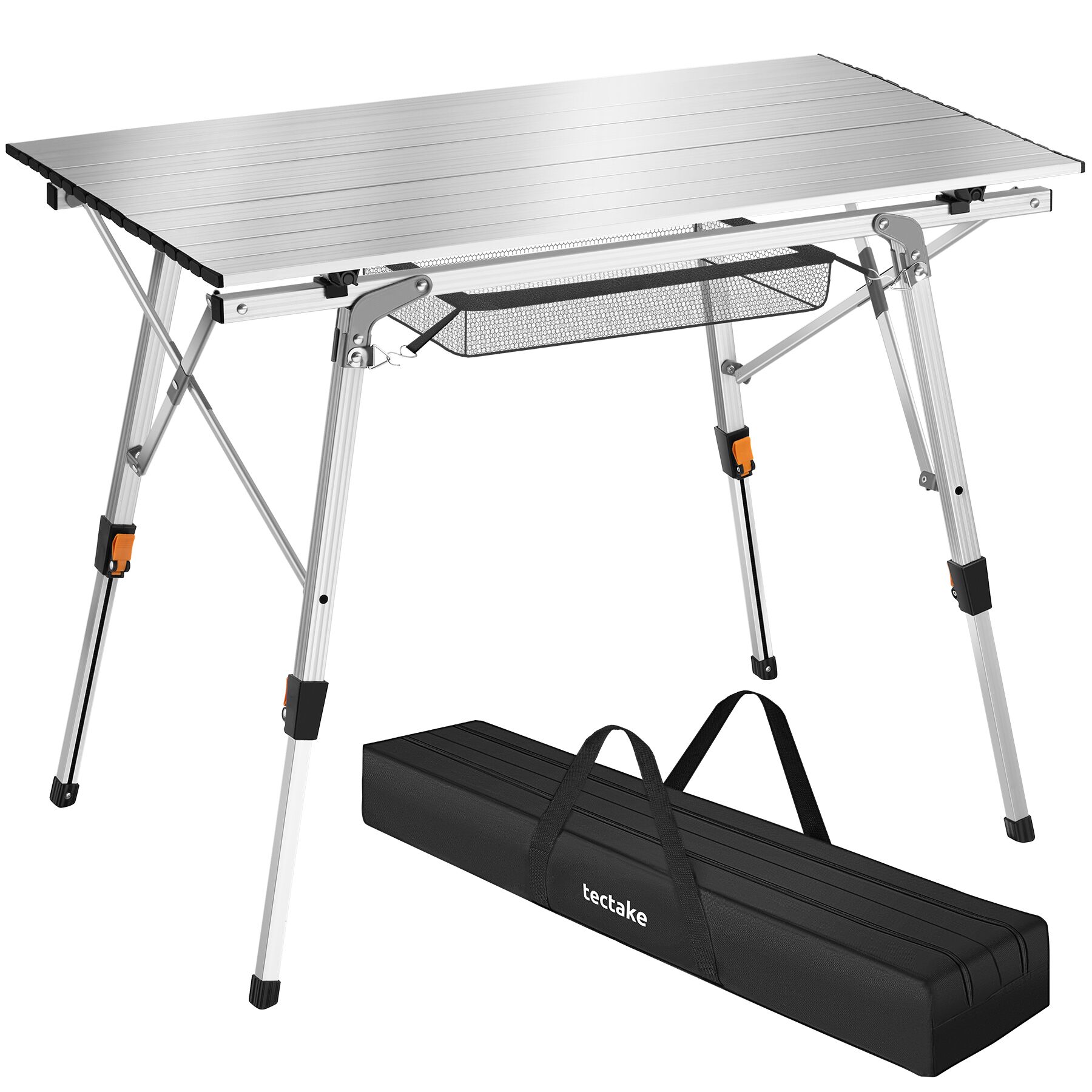 Mesa de aluminio plegable ajustable en altura, plateado
