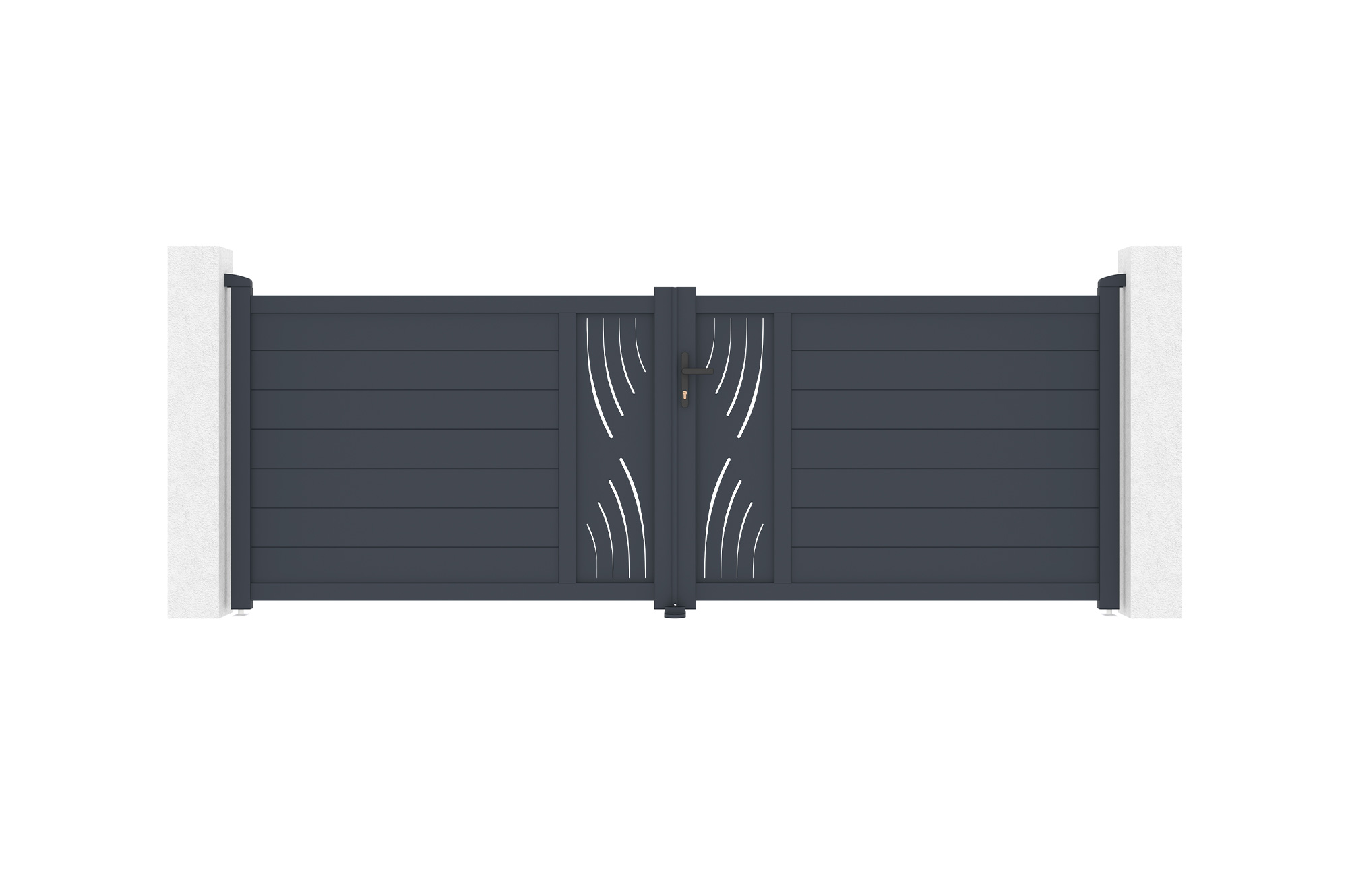 Puerta abatible 3,5m veleta al.120cm aluminio + 2 postes 15x15cm al.166cm