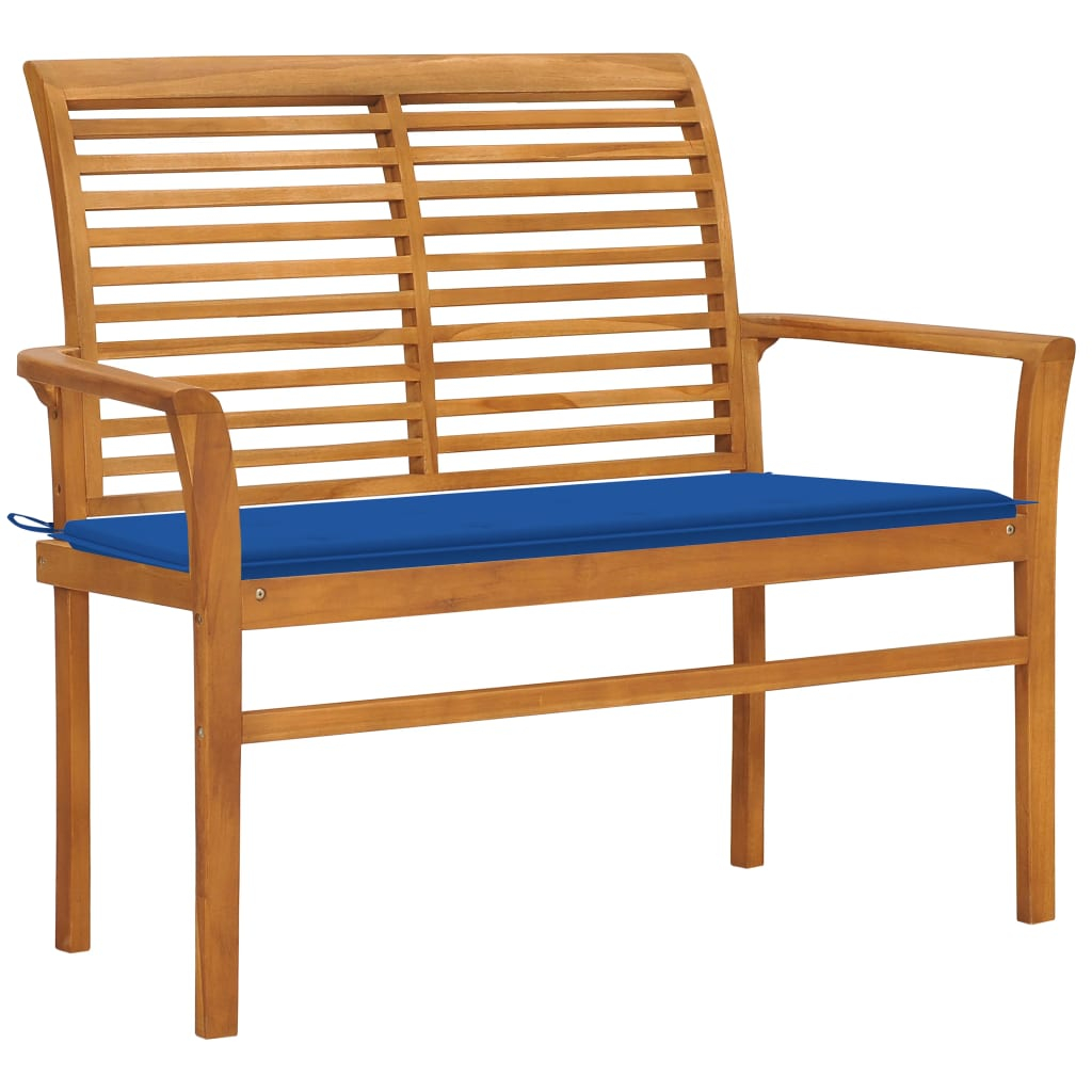 vidaXL banco de jardín madera maciza teca con cojín azul regio 112 cm