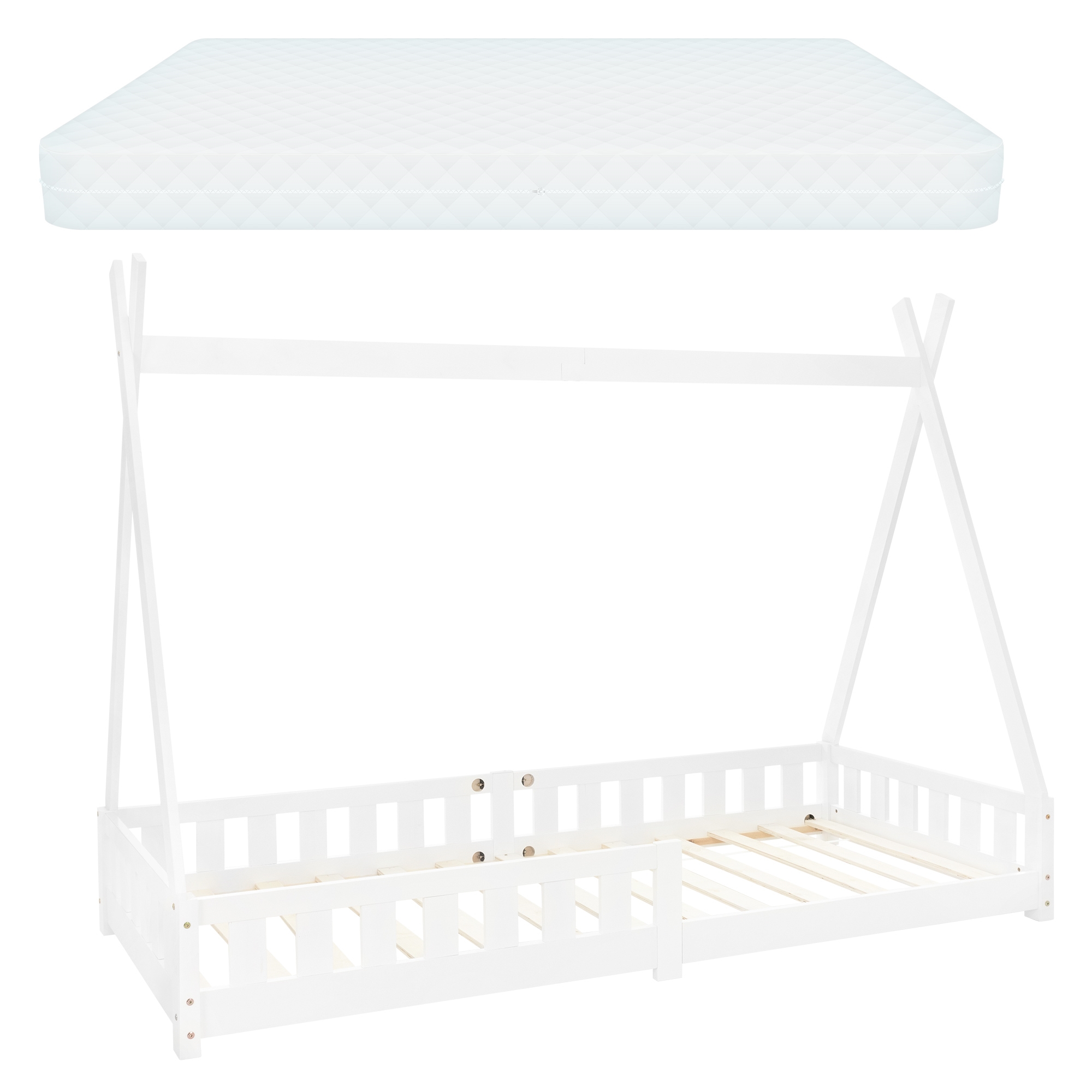 Cuna con protección anticaída y somier de 90x200 cm blanco ml-design