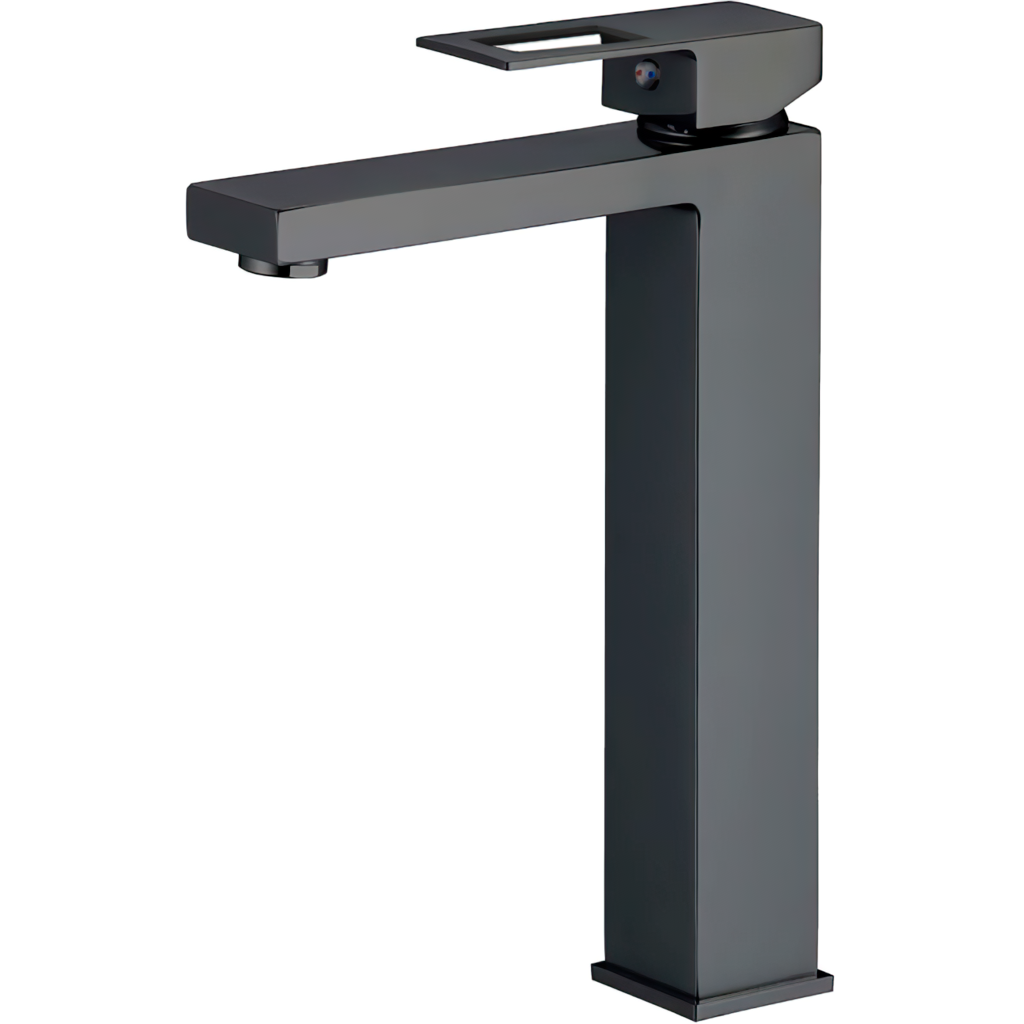 Valaz grifo de lavabo alto para pica cuadrado negro mate maneta hueca