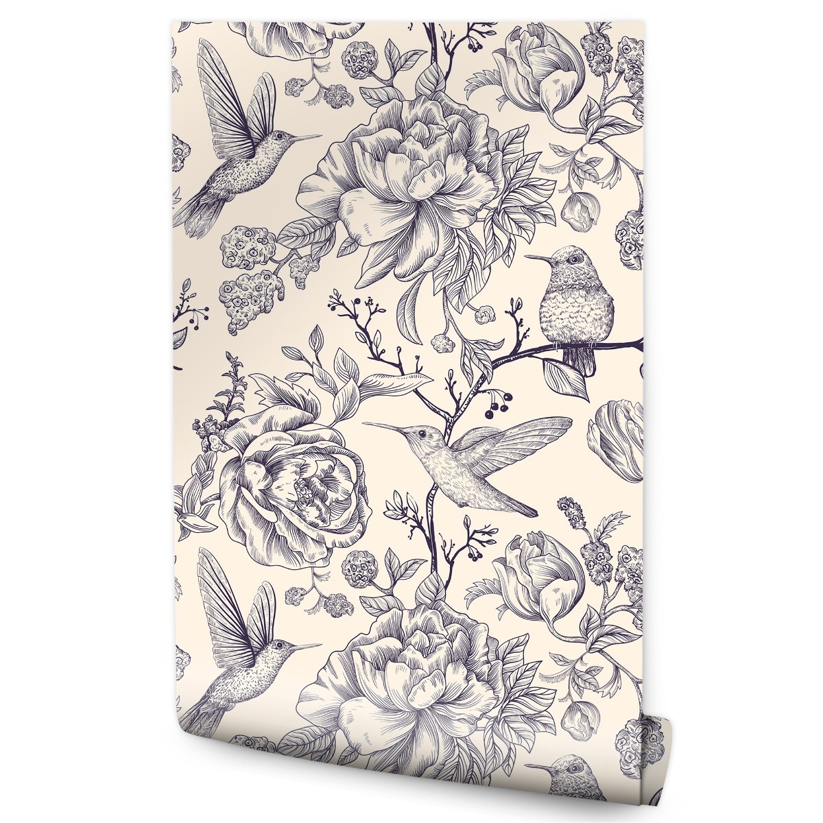 Papel Pintado Para El Dormitorio Con Pájaros Flores Retro 53cm x 10m
