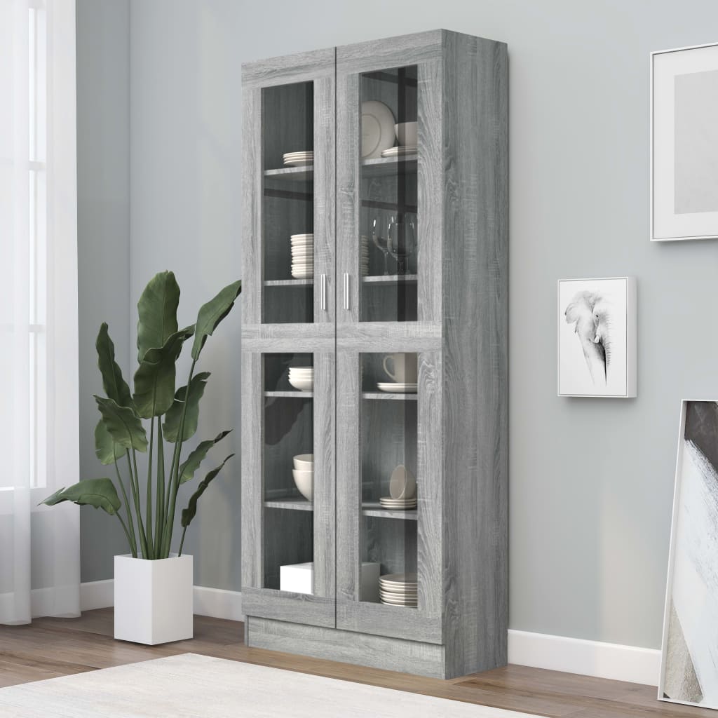 Vitrina de madera contrachapada gris sonoma 82,5x30,5x185,5 cm oif156348