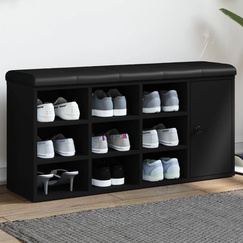 Banco zapatero madera de ingeniería negro 102x32x50 cm esxt5490
