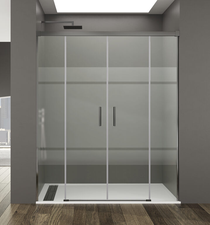 Mampara basic spazio 2 puertas + 2 fijos serigrafiado gris titanio 200 cm