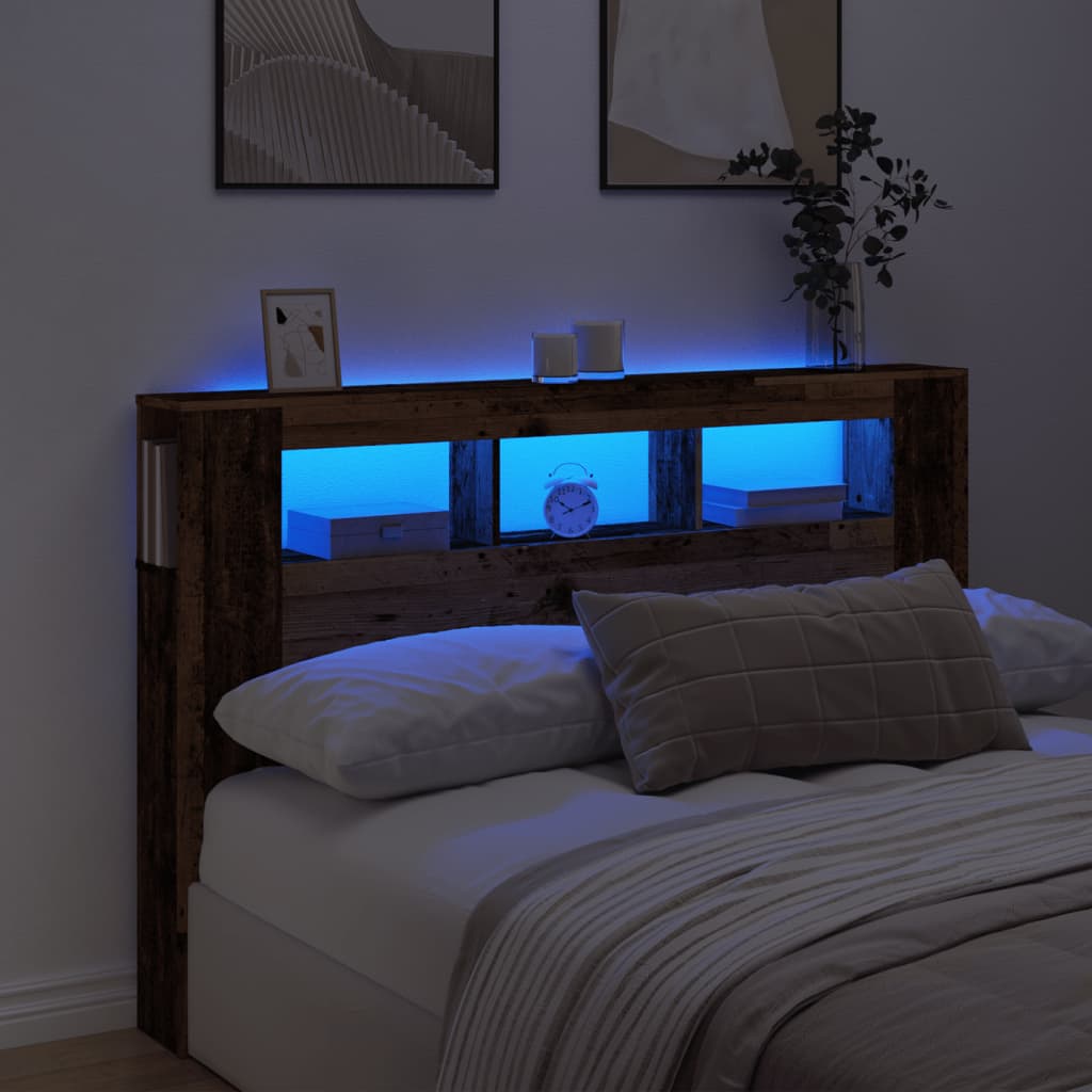 Cabecero con LED madera ingeniería envejecida 160x18,5x103,5 cm eso5201