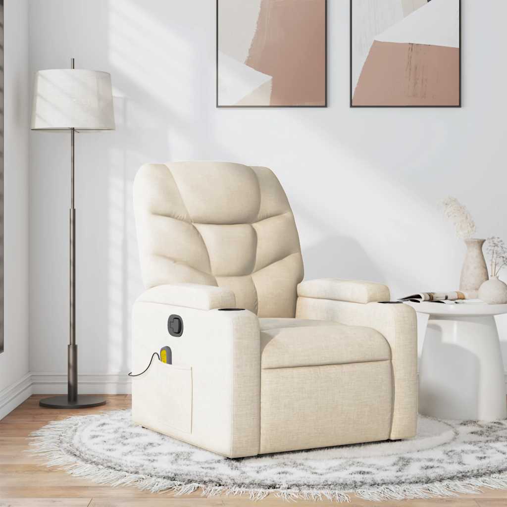 Sillón de masaje reclinable de tela crema qweo7939