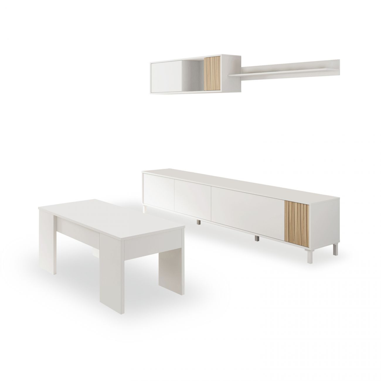 Pack salón con mesa de centro nitza plus v2 blanco artik - natur