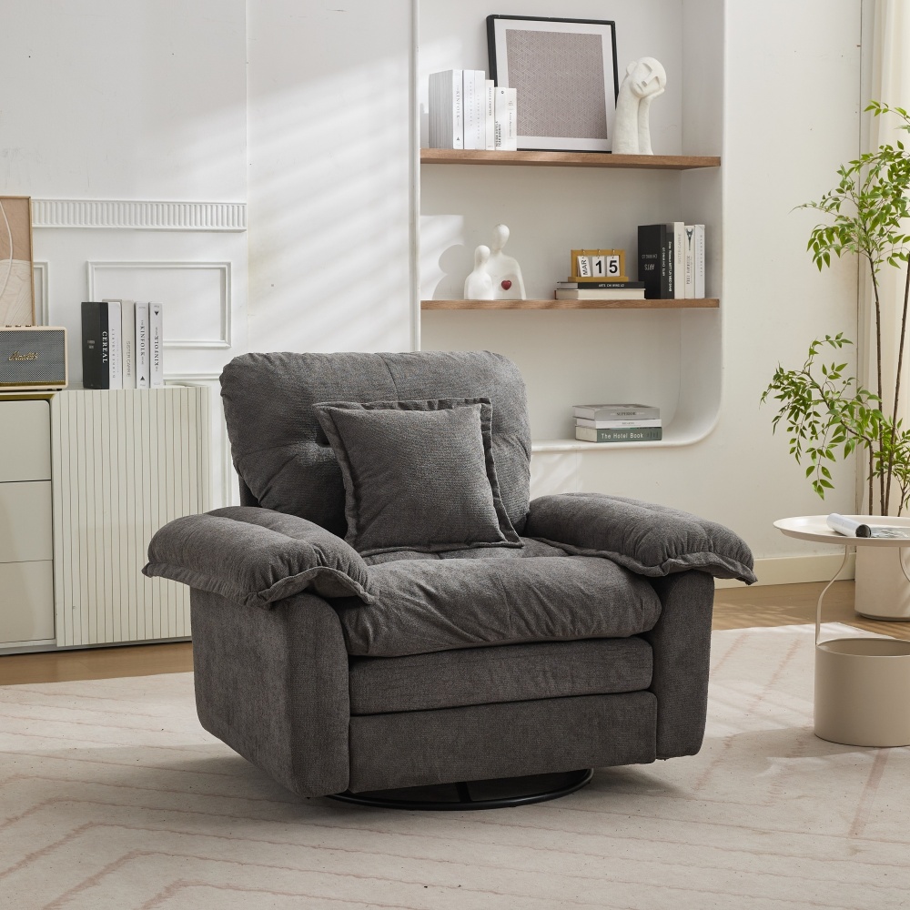 Sillón giratorio chenilla gris con cojín y giro 360°