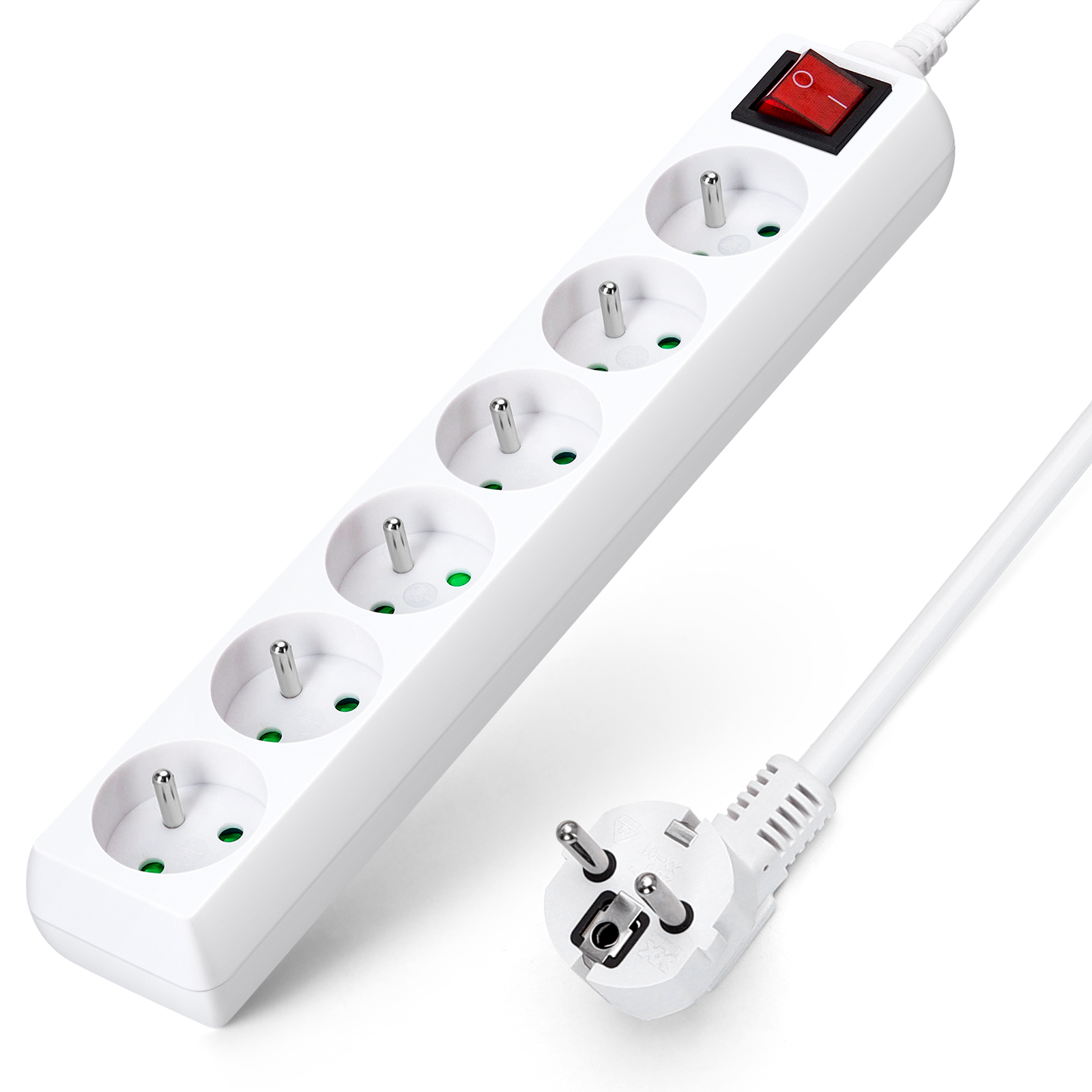Aigostar regleta alargador 6 tomas,1.5 m, blanco