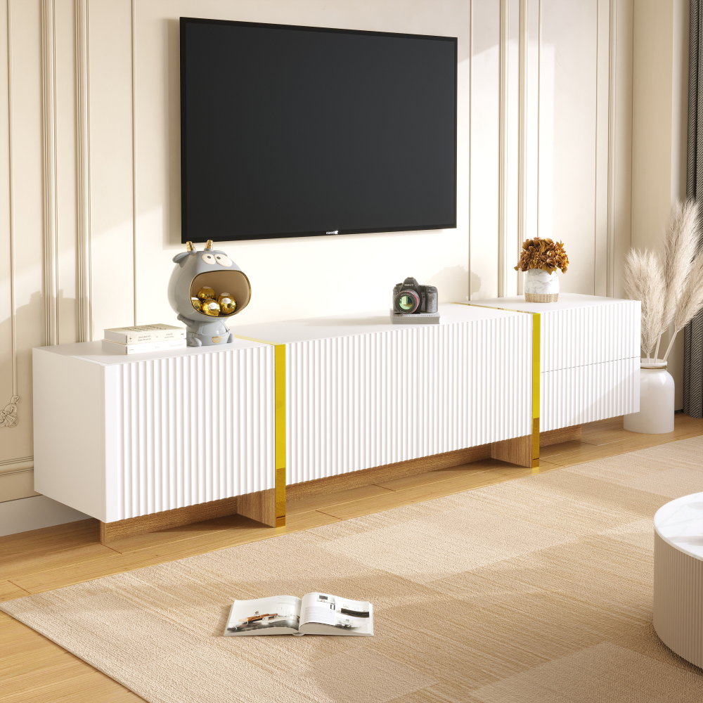 Mueble de tv con 3 puertas y 2 cajones blanco oro 45x190x35cm