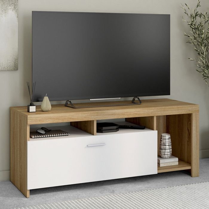 Mueble de tv moderno - madera blanca - 110 cm