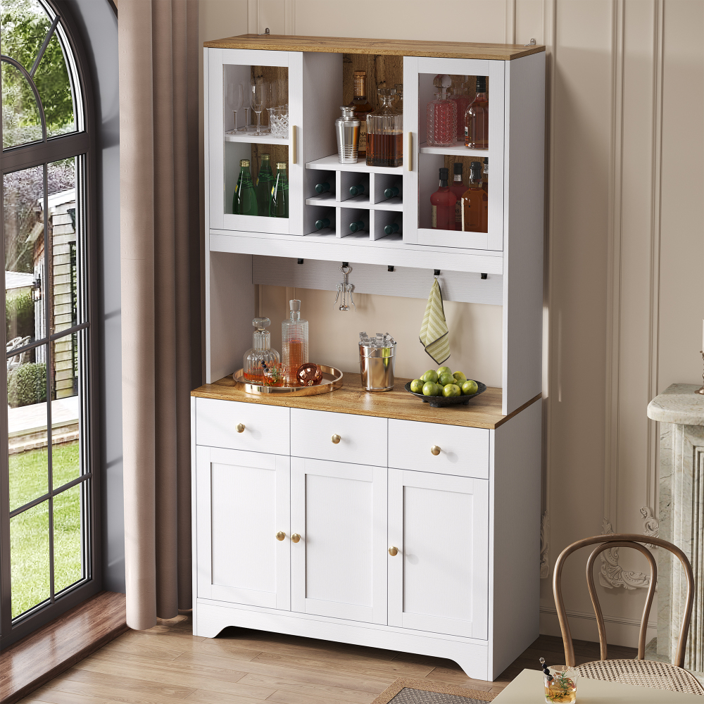 Aparador alto para salón comedor 5 puertas 3 cajones blanco 175,5x94,5x30cm