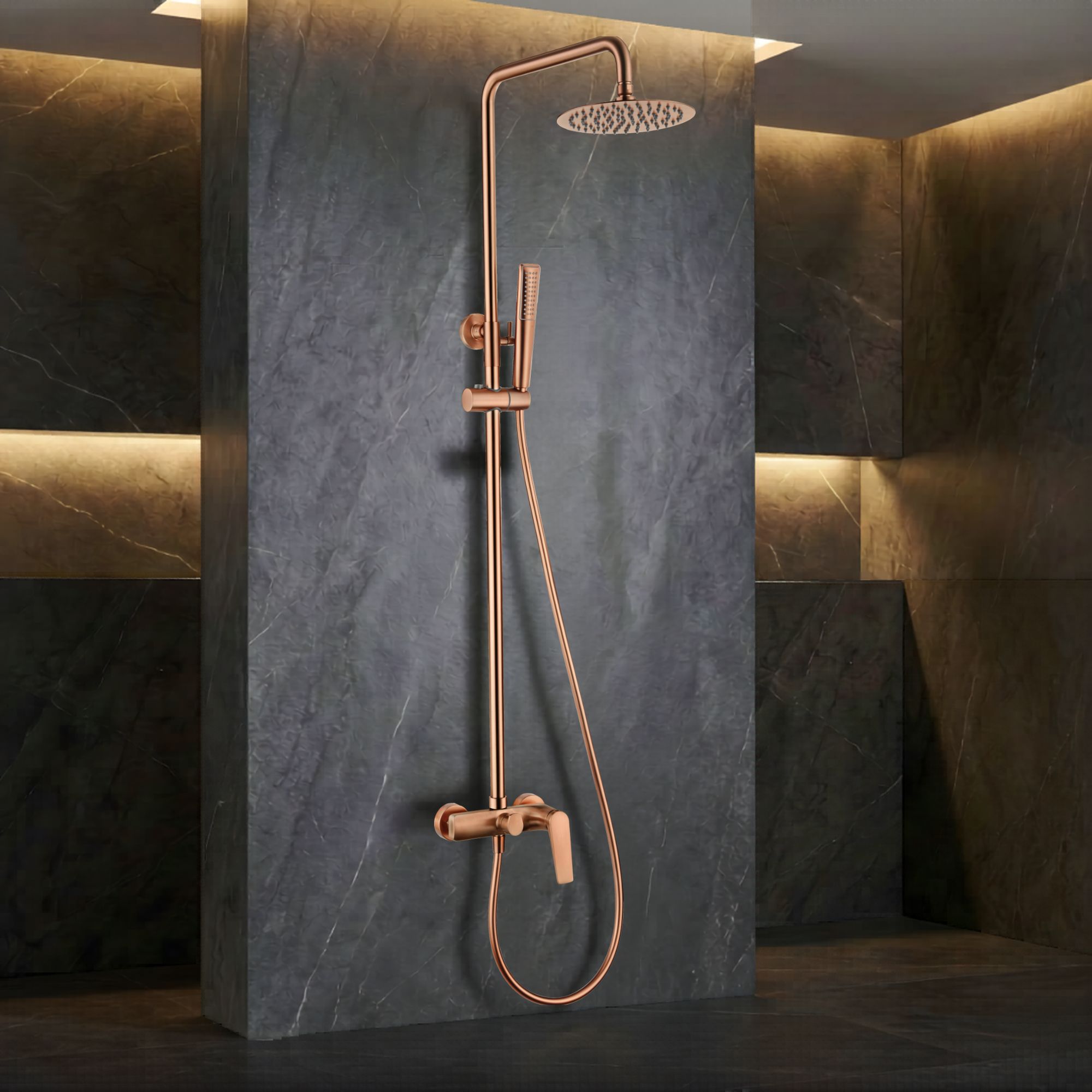Imex - columna ducha monomando con grifo oro rosa serie delos