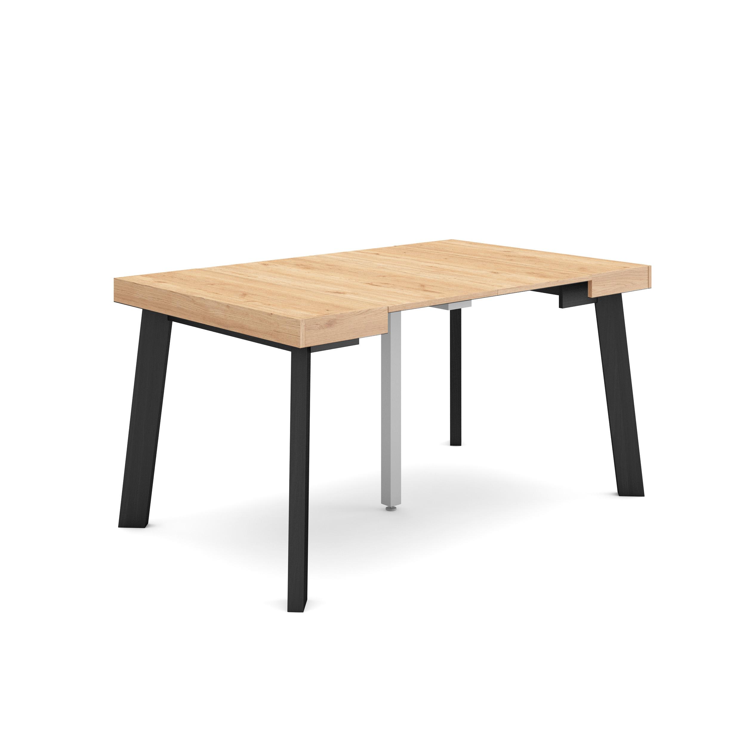 Mesa consola extensible, 140x90x73cm, roble y negro, patas de madera rf3032