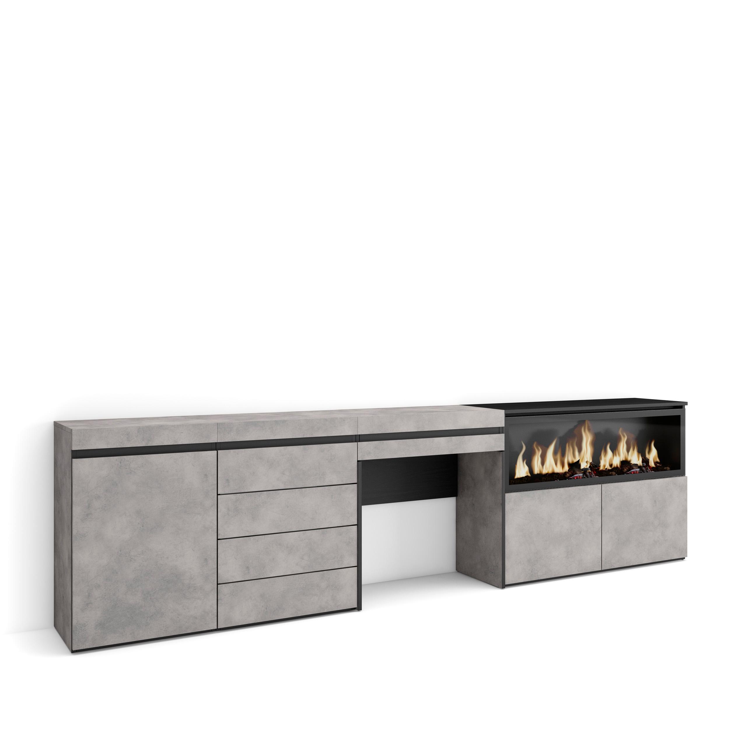 Tocador, 284x35x75cm, chimenea eléctrica xxl, cómoda, cajonera rf3468