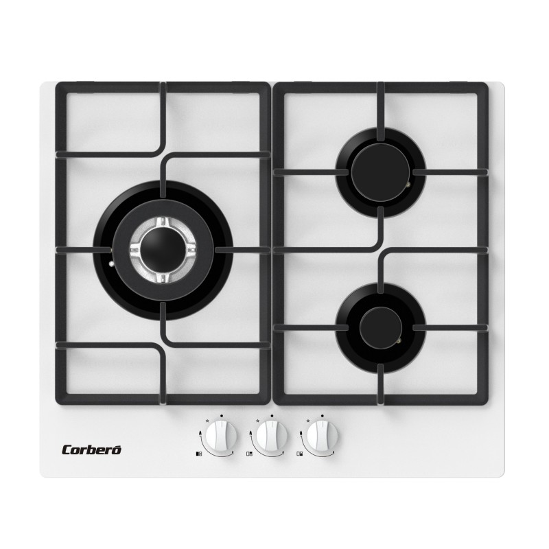Placa corbero cpcgm3f3122w gas 3 fuegos cristal blanco 6,05 kw