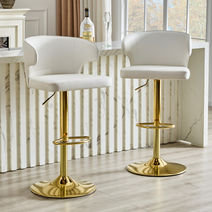 Taburete de bar giratorio regulable con respaldo pu blanco set de 2