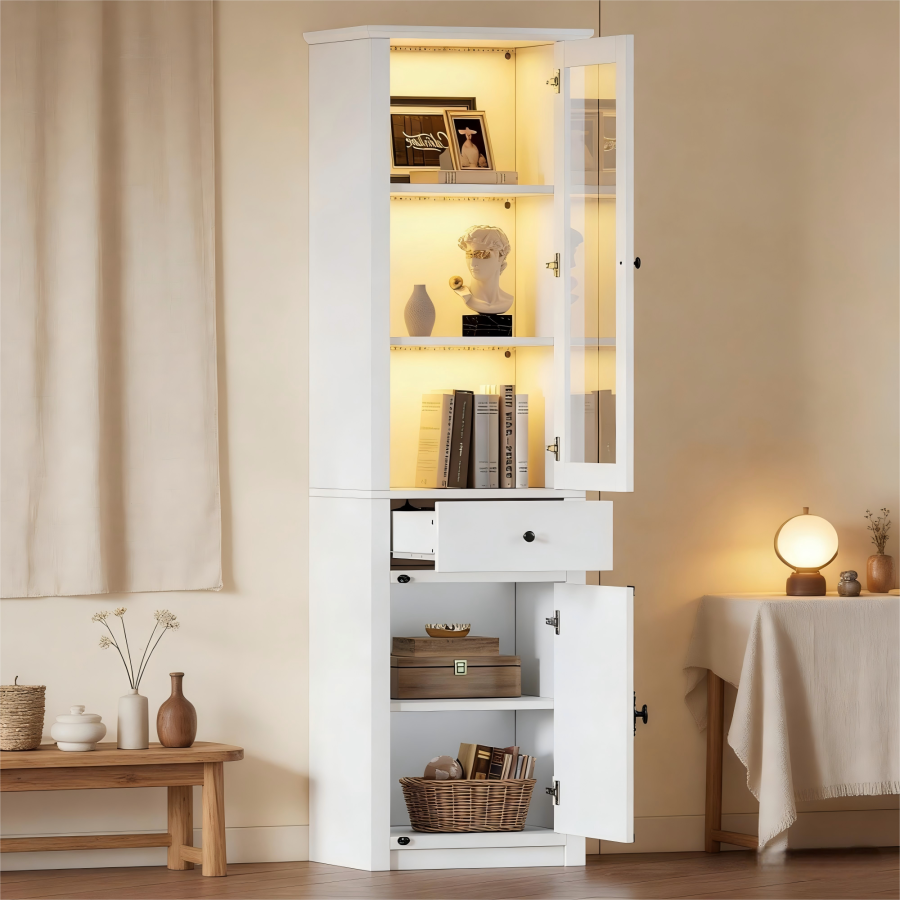 Vitrina con 2 puertas 1 cajón y LED blanca 200x55x40cm