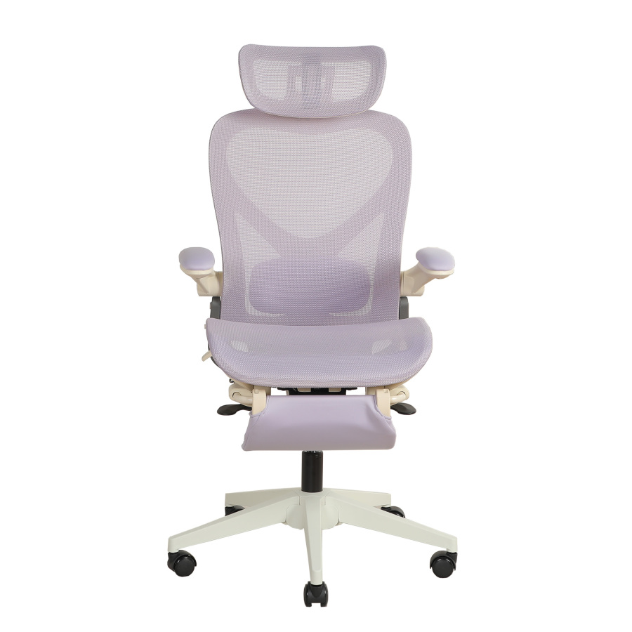 Silla de oficina de malla morada con soporte lumbar ajustable