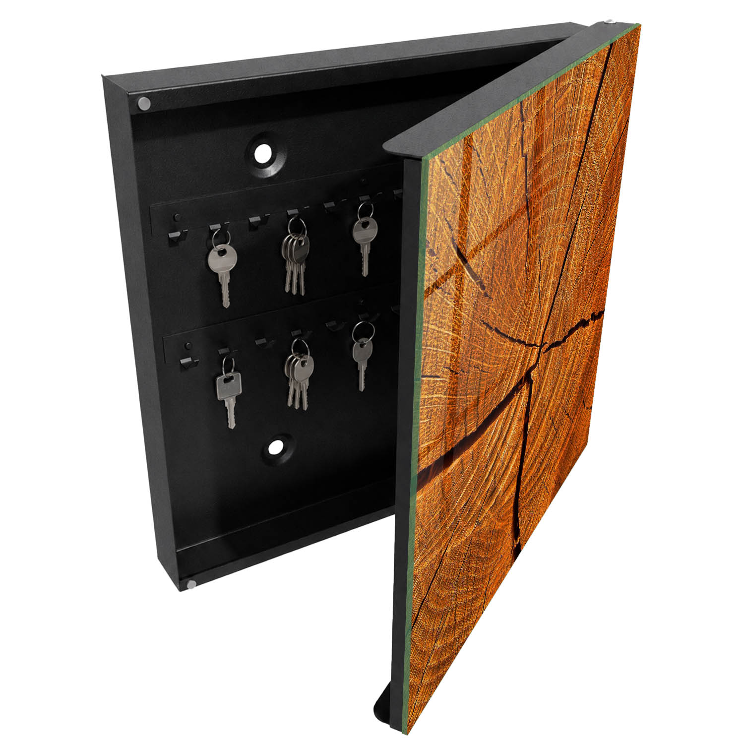 Guardallaves decorativo 30x30x5 veta de madera, apertura derecha