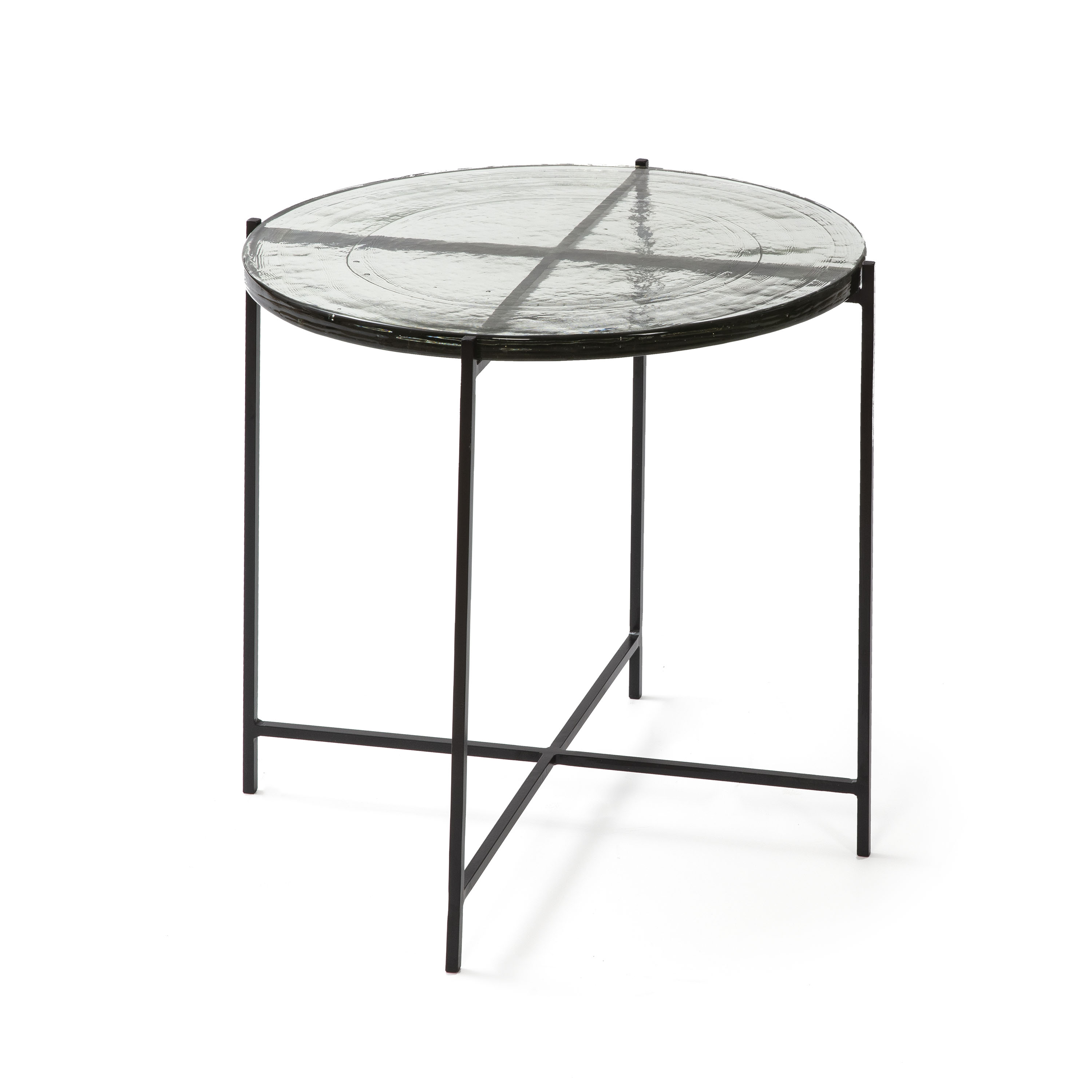 Mesa auxiliar 51x51x51 vidrio rustico, metal negro