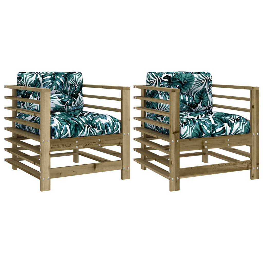 vidaXL sillones de jardín con cojines 2 uds madera de pino impregnada