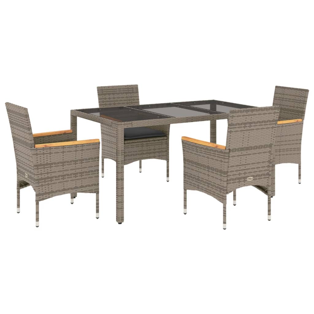 vidaXL set comedor jardín 5 pzas y cojines ratán sintético vidrio gris