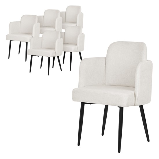 6x sillas de comedor funda de tela beige con respaldo y reposabrazos