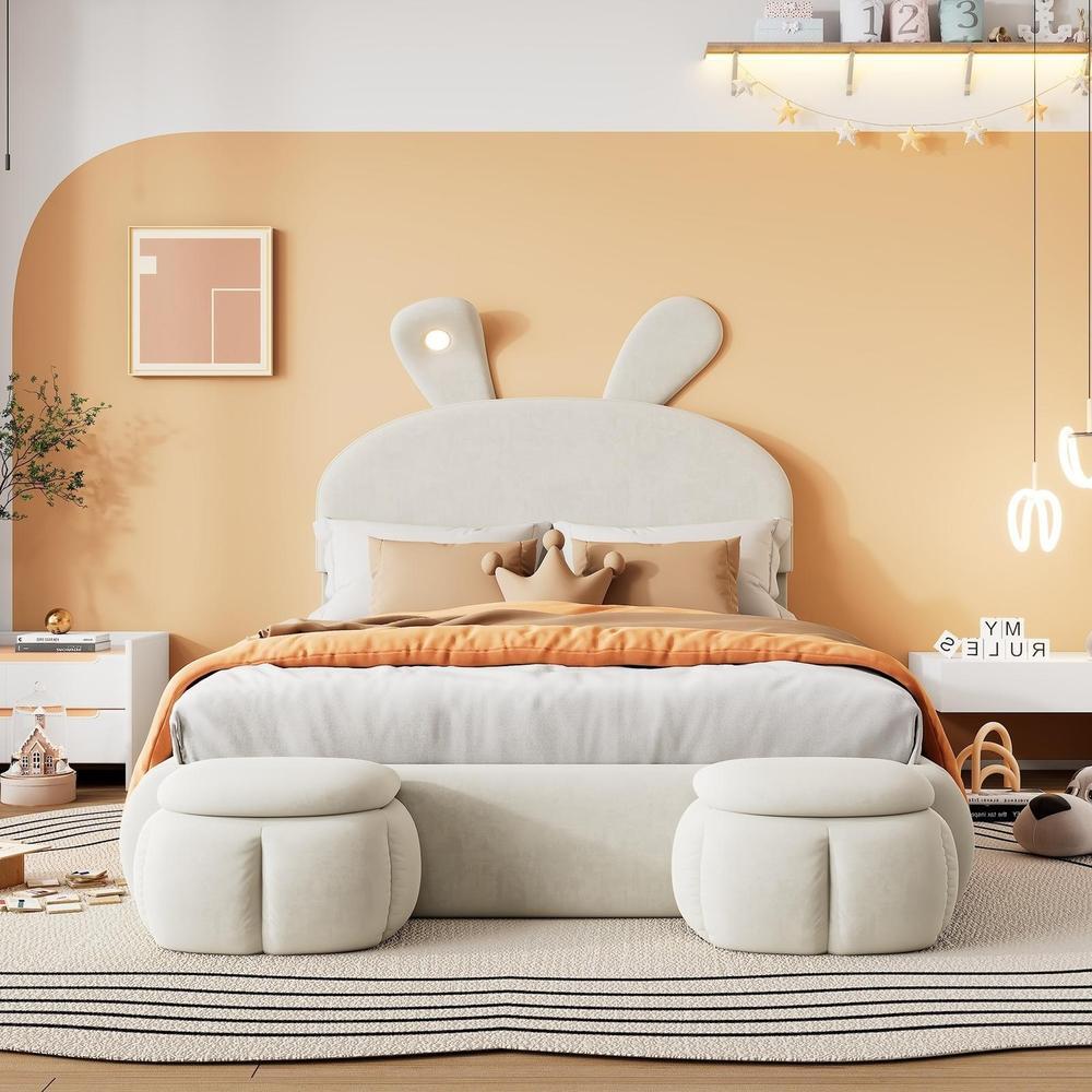 Cama doble tapizada con almacenaje 140x200cm beige