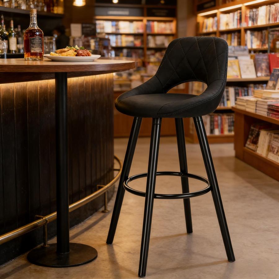 Taburete de bar de tela antracita con respaldo y patas de madera
