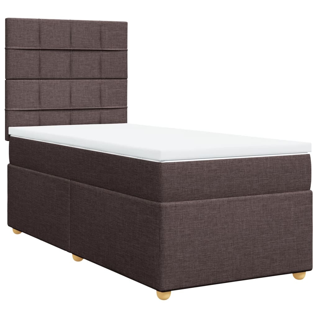 vidaXL cama box spring con colchón tela marrón oscuro 90x190 cm